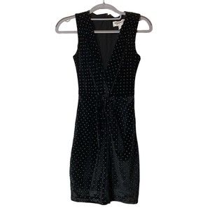 NWT Dress the Population Alana Black Silver‎ Polka Dot Dress Sz XS